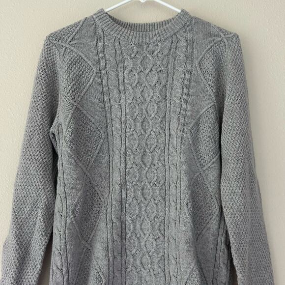 Lachlan British inspired cable knit fisherman sweater Wool blend light gray S - Picture 4 of 12